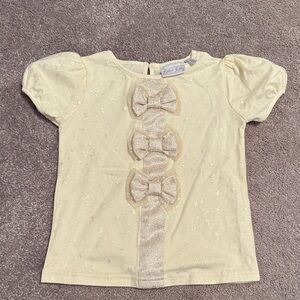 Rachel Riley Cream Glitter Bow Kids Tee